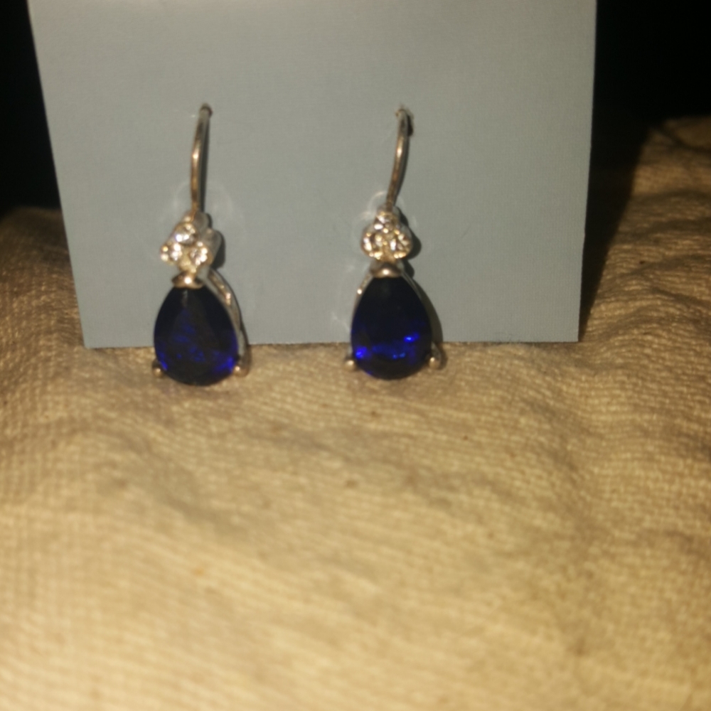 Sapphire Teardrops with Clear Rhinestone Earrings